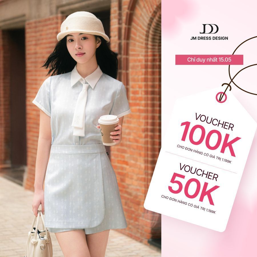 Set Áo Sơ Mi Dáng Suông Cổ Đức Cà Vạt 2T09.2601, Quần Váy Phối Tà Bung 3S02.2601, Set Đồ Monogram Cá Tính Thanh Lịch JM