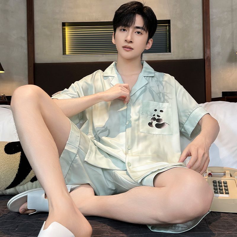 2026新款冰丝睡衣男士短袖薄款青少年天短裤2026家居服套装Ice Silk Pajamas Men's Short Sleeve Thin Teenagers Day Short20260515