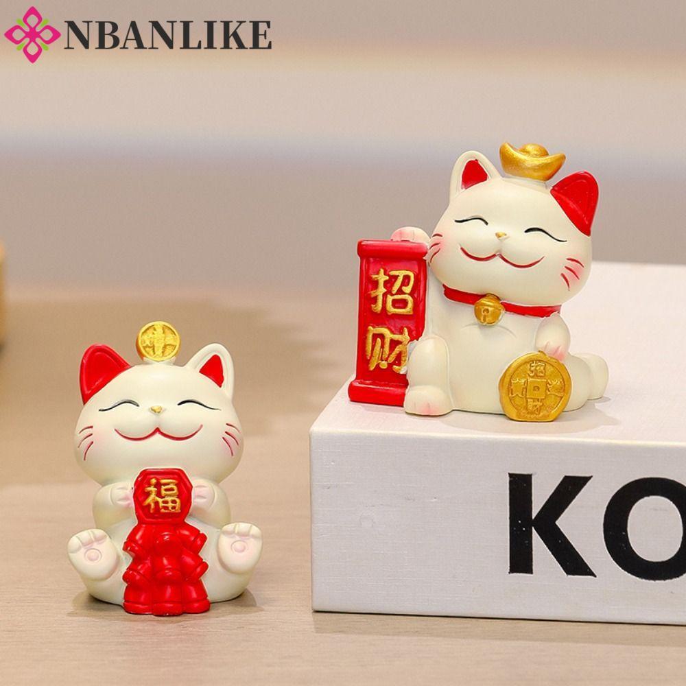 NBANLIKE Maneki Neko Hình thu nhỏ, Phim hoạt hình bằng nhựa Các bức tượng mèo may mắn, Tượng nhỏ mèo