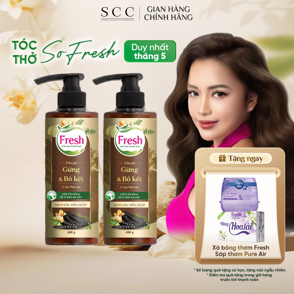 Combo 2 Chai Dầu Gội FRESH Thảo Mộc Dưỡng Sinh - Sạch Gàu Mềm Mượt 480g/chai