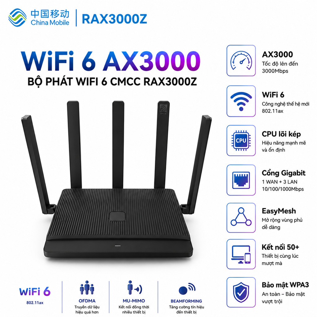 Bộ phát wifi 6  CMCC RAX3000Z  WiFi-6 AX3000M  Bộ Phát WiFi 6 ZTE  E2615 / E2603 / E1600 -TPlink WMA302 WTA301 WTC181