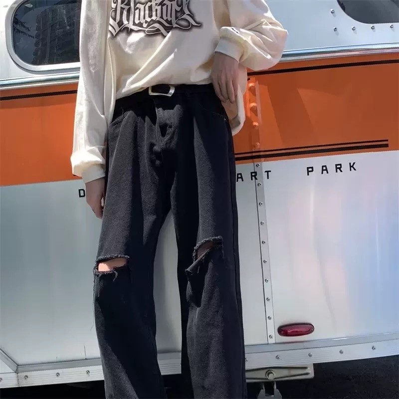 Fog Quần Jeans Đen Nam Phong Cách Châu Âu Mỹ, Thiết Kế Rách, Phù Hợp Dạo Phố