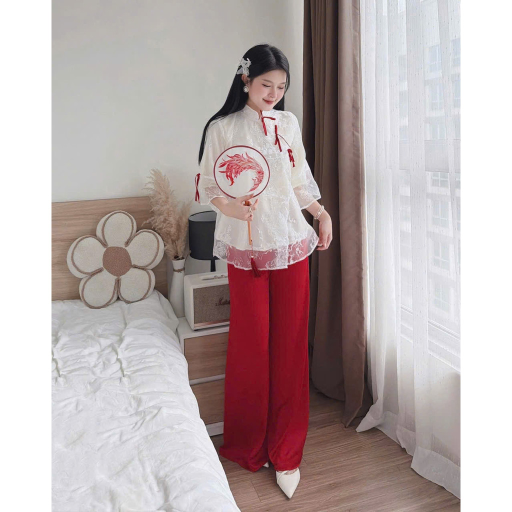 (HÀNG BIGSIZE NỮ 50KG ĐẾN 90KG) NT2219 Set Lam Áo Tơ Thêu Ngọc Diệu – Quần Lụa Satin Cao Cấp NT2219