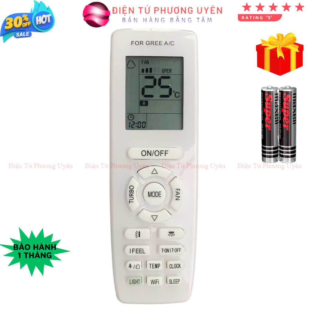 Điều khiển điều hoà GREE Mã 05, remote máy lạnh GREE GWC18PC-K3D0P4 -tặng pin - Điện Tử Phương Uyên