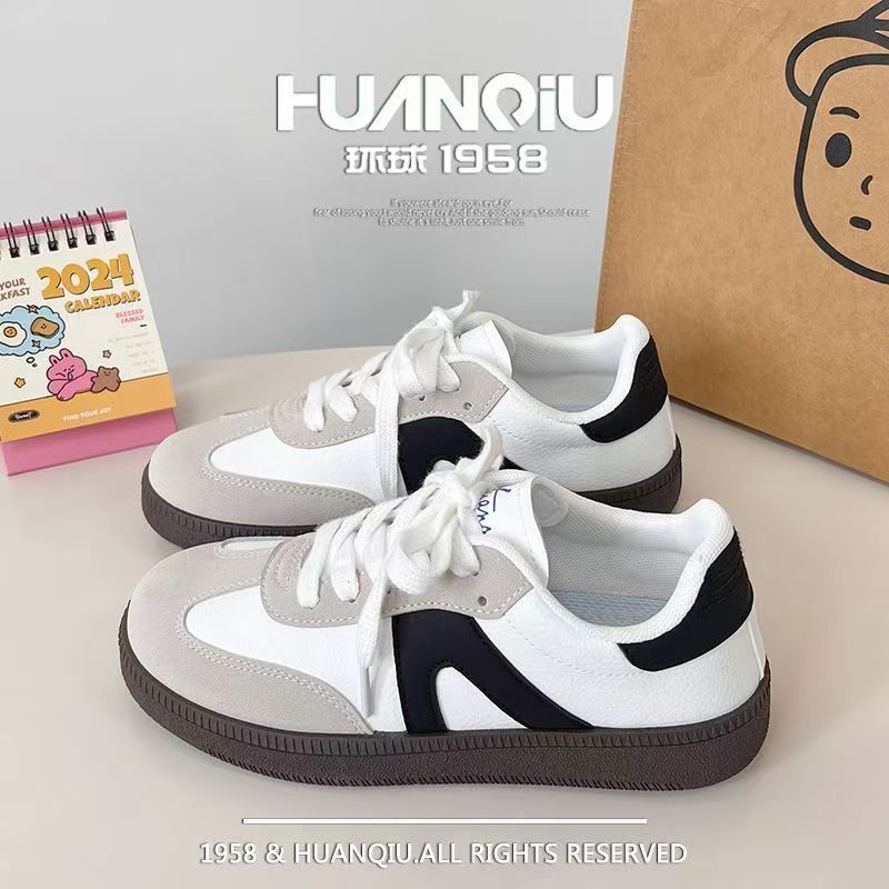 HUANQIU Giày German Trainer Nữ - Mẫu Mới Phong Cách Retro Đa Dụng Giày Họa Miếng
