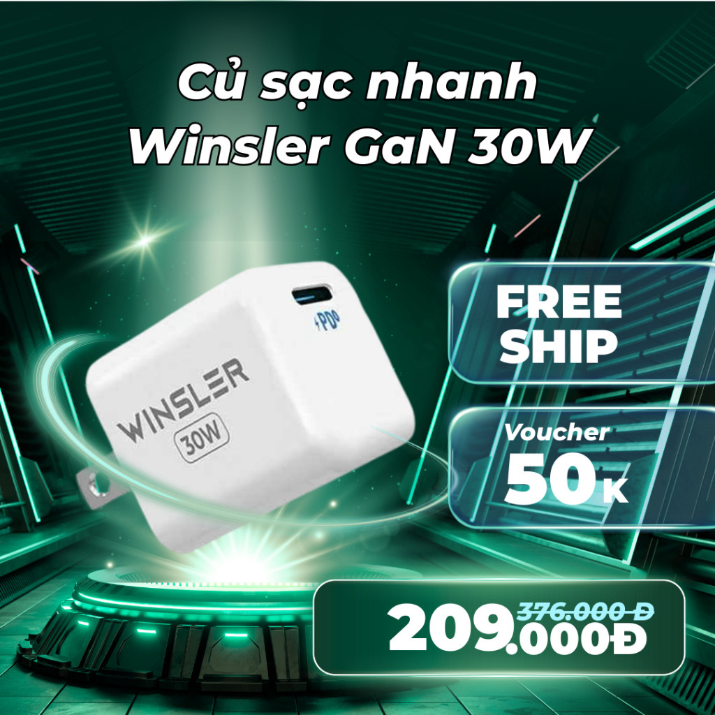 Củ Sạc Nhanh Winsler GaN 30W Mini Pro Cổng Type-C Siêu Nhỏ Gọn