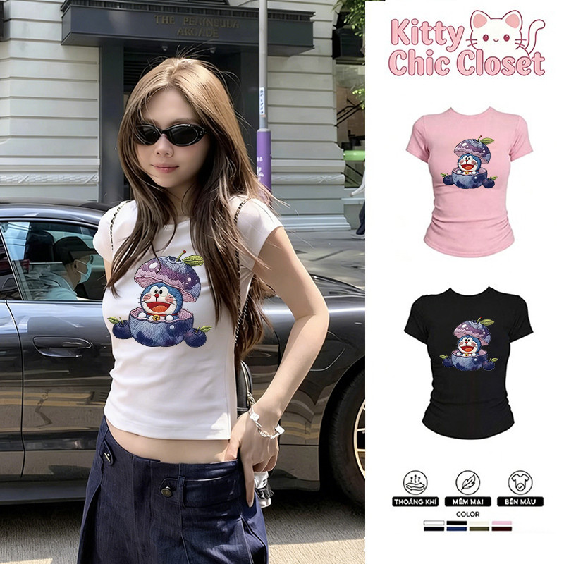 COD✅(Hồ Chí Minh)🚚Áo thun croptop nữ Áo Doraemon áo xinh , chất liệu co giãn, ôm dáng đẹp ecochic ch