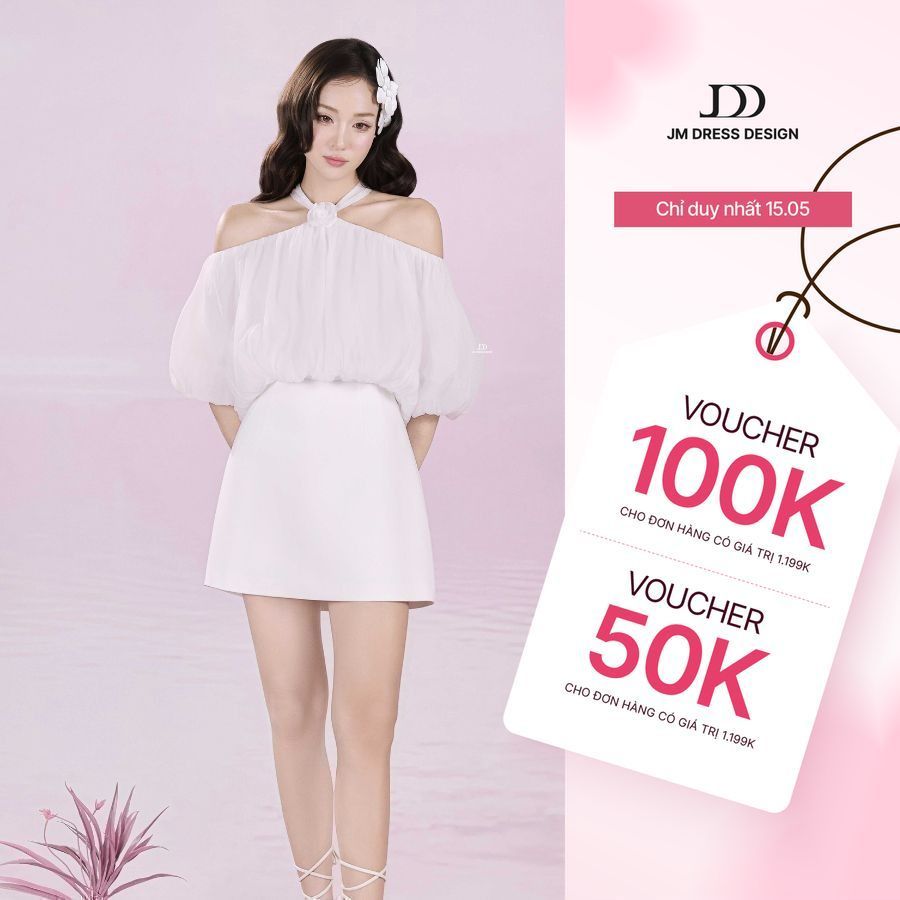 Áo Trễ Vai Giật Bom Voan Cổ Yếm Phối Hoa Tay Phồng 2T35.2507OG, Áo Trễ Vai Dáng Croptop Thiết Kế Bởi