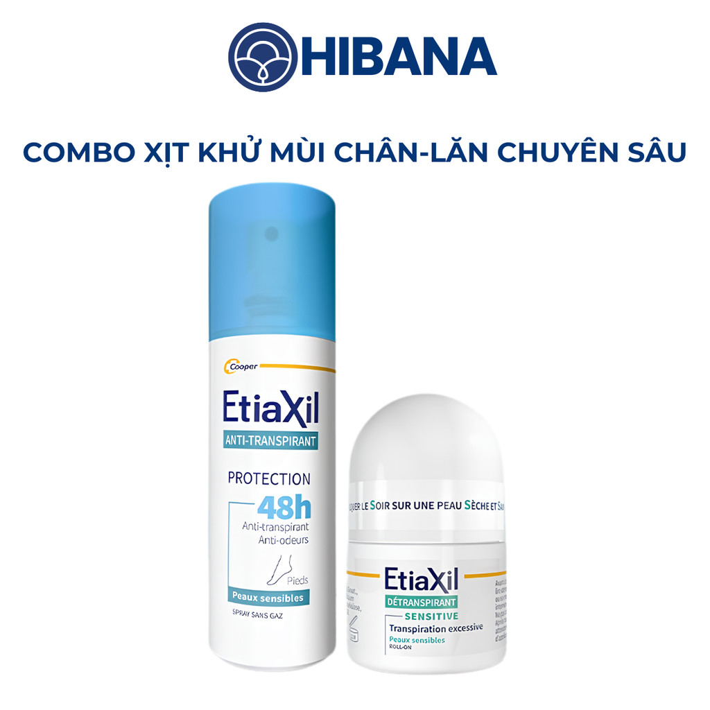 Combo Lăn Khử Mùi Chuyên Sâu Etiaxil 15ml và Xịt Khử Mùi Chân Etiaxil Bảo Vệ Kép 100ml