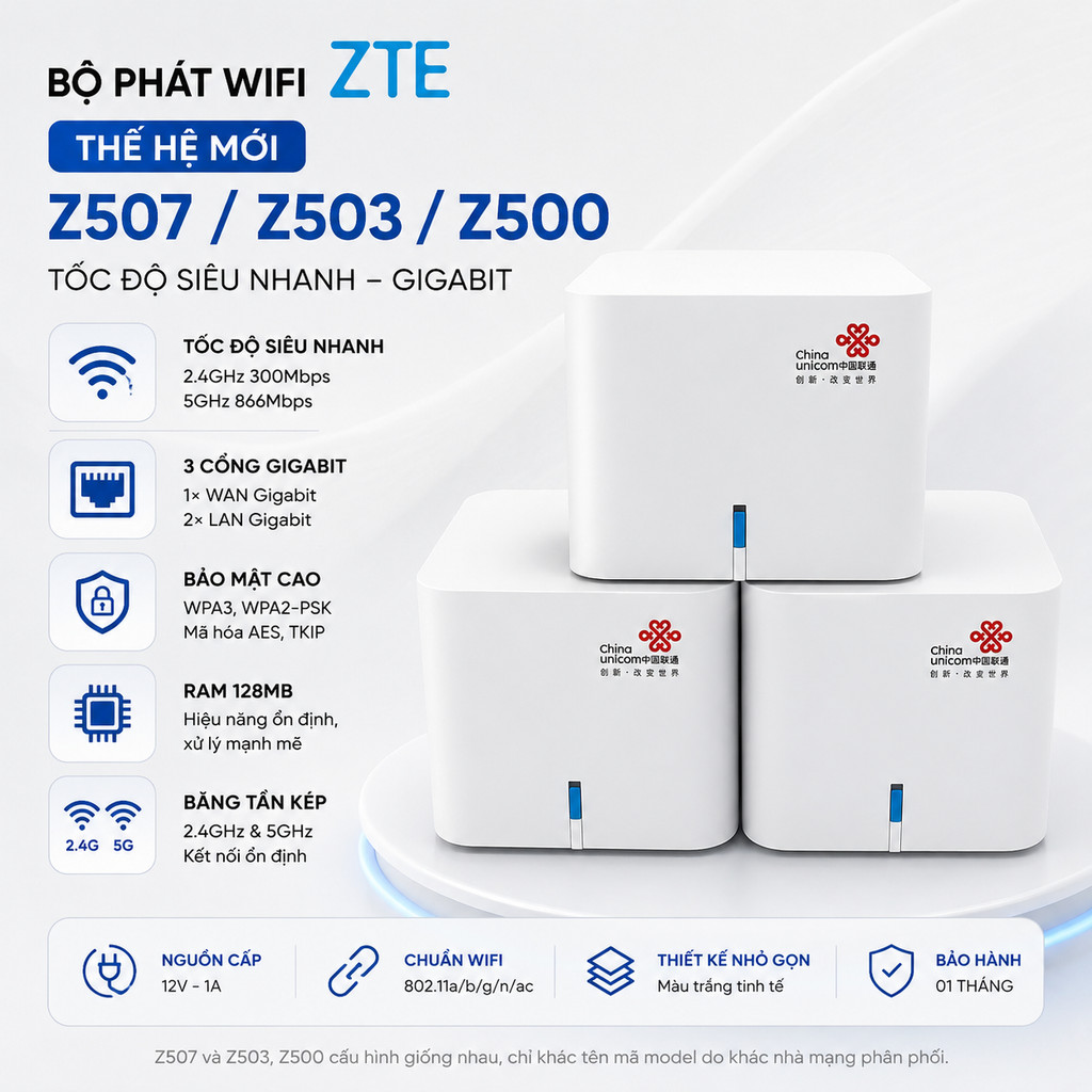 Bộ phát wifi ZTE WiFi  Thế Hệ Mới: Z507/Z503/Z500 - Tốc Độ Siêu Nhanh, Gigabit