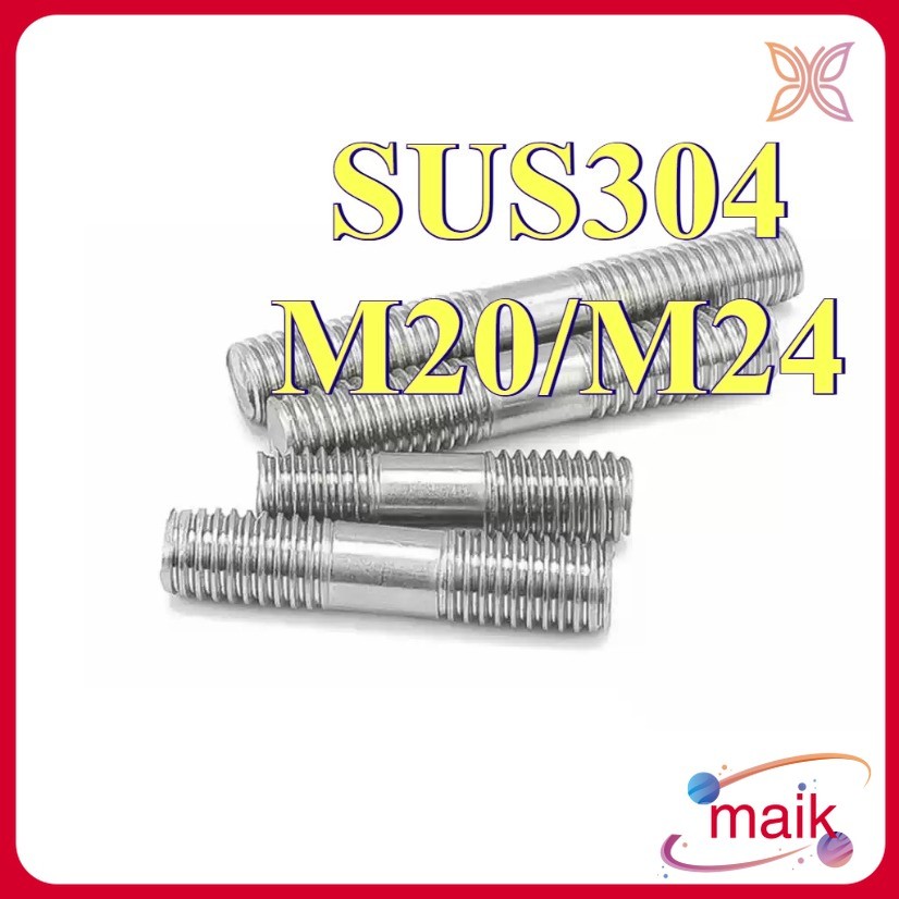 Bulong 2 đầu ren, Guzong Inox 304  M20 / M24 [maik-M]