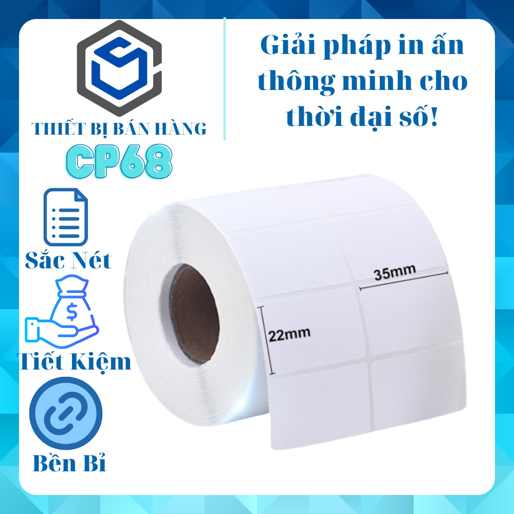 Giấy In Mã Vạch 2 Tem 35x22 (Cuộn)- 2500 tem - Decal Nhiệt 2 Tem 72x22 mm, cuộn 30m