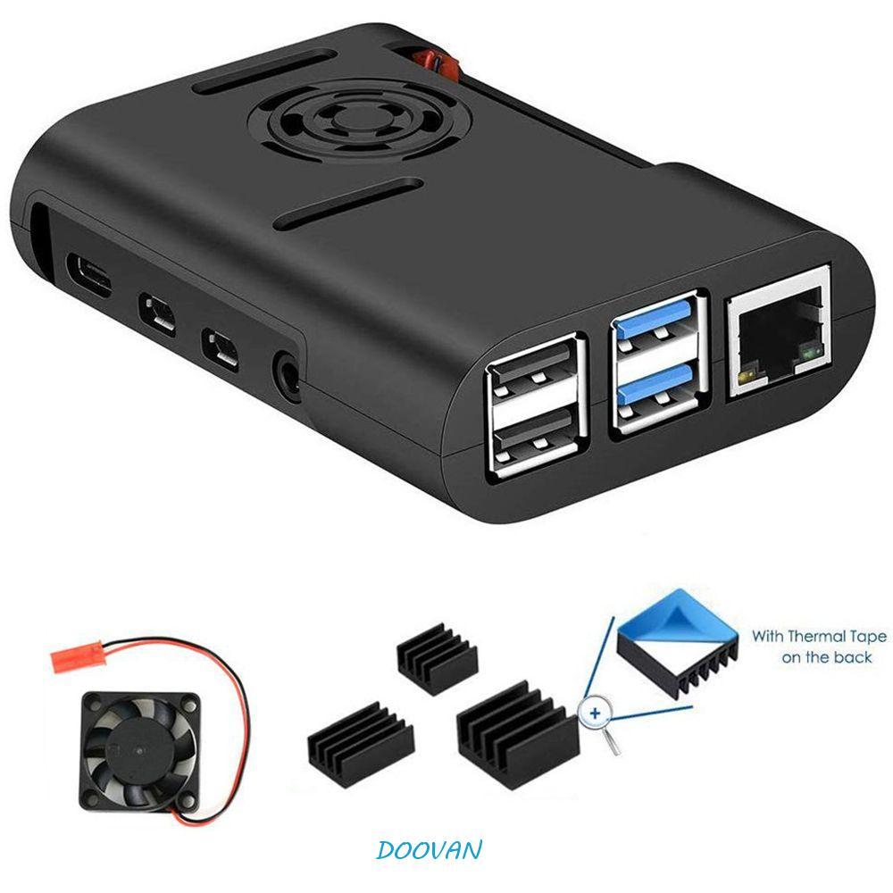Ốp lưng DOOVAN Tản nhiệt hữu ích bền bỉ cho Raspberry Pi 4 Model B, Pi 4B, Pi 4 Đen có quạt làm mát