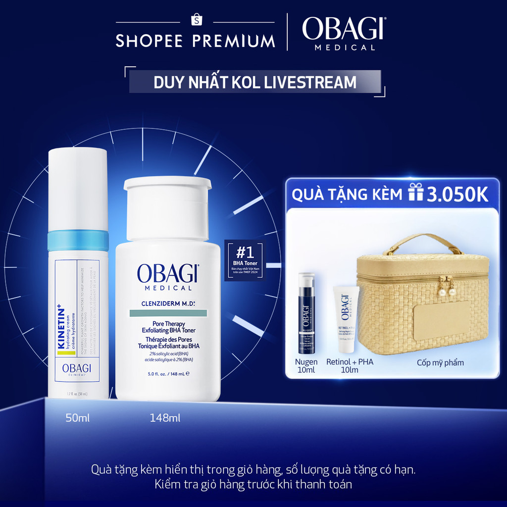 [Obagi-KOL] Bộ đôi Toner BHA Obagi Medical Clenziderm M.D 148ml&Kem Dưỡng Phục Hồi Dịu Da Clinical K