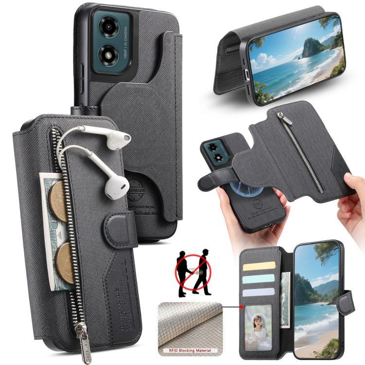 Để vận chuyển Vải Twill MagSafe RFID Ví dây kéo chống trộm Vỏ điện thoại da cho Motorola Moto G05 5G