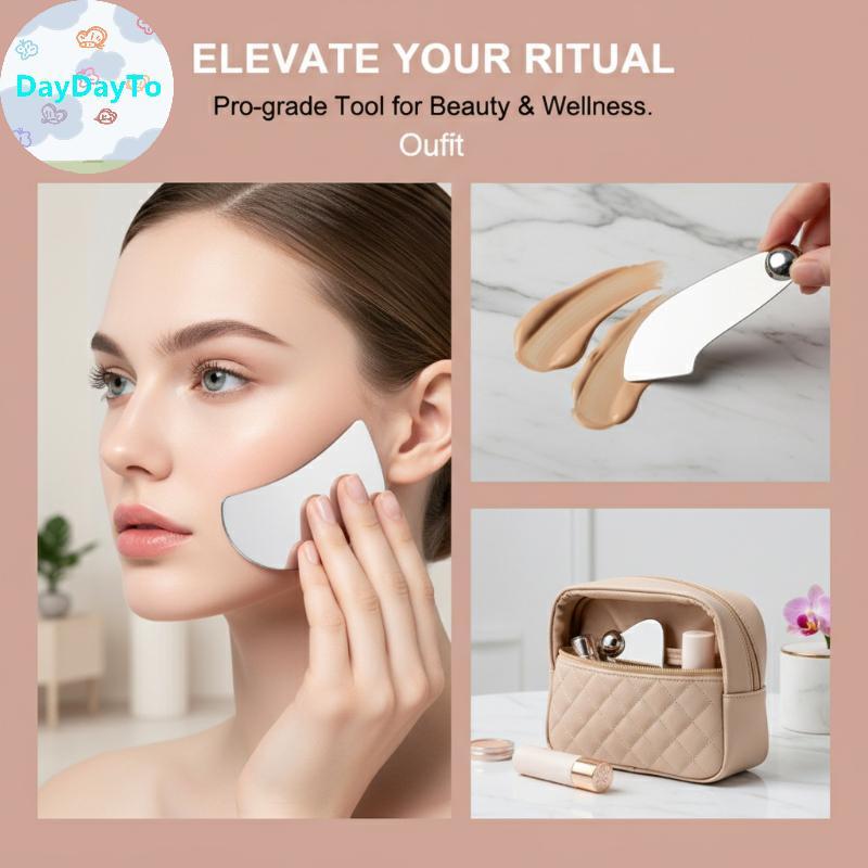 DayDayTo Thép không gỉ Guasha Cạp Với Túi Da Pu Kim Loại Thìa Máy Mát Xa Mặt Làm Đẹp Da Mặt Dụng Cụ 
