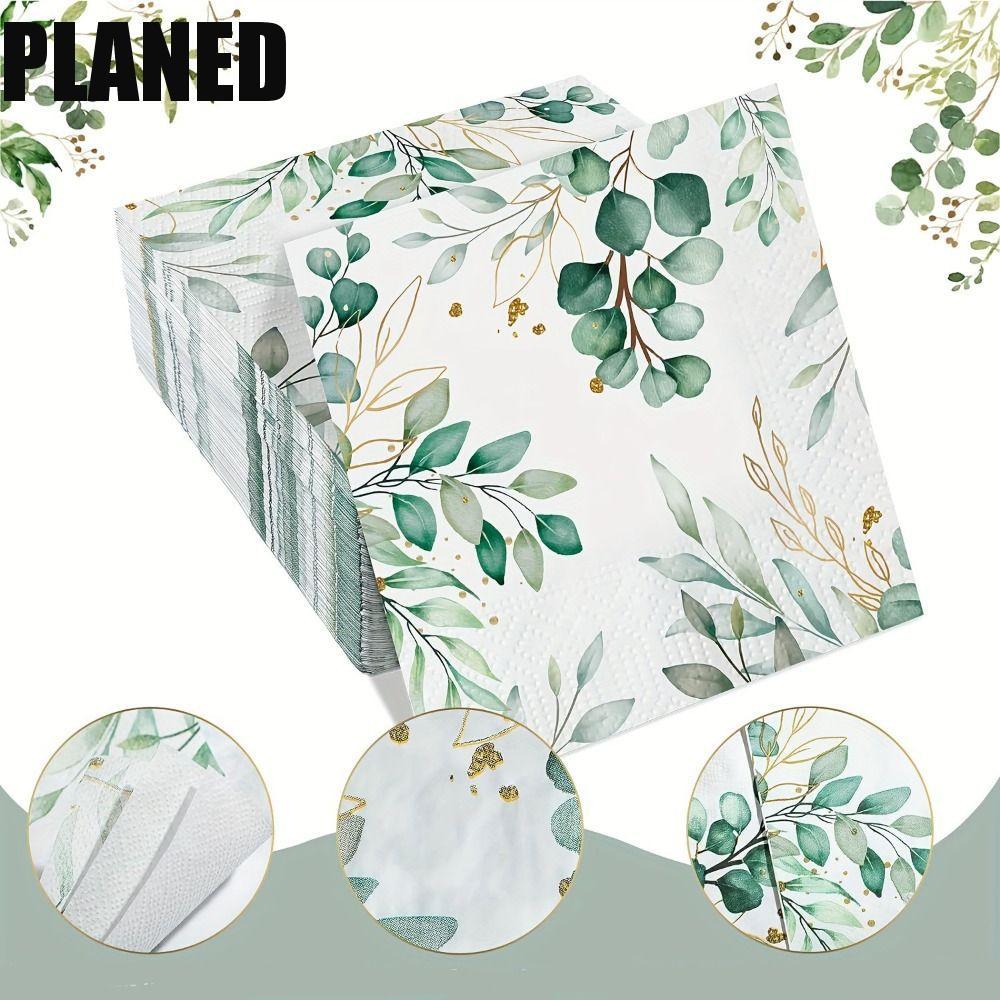 KẾ HOẠCH 40 Khăn giấy bạch đàn, Khăn giấy dự tiệc in hình cây xanh dùng một lần, Placemat 33 * 33cm 