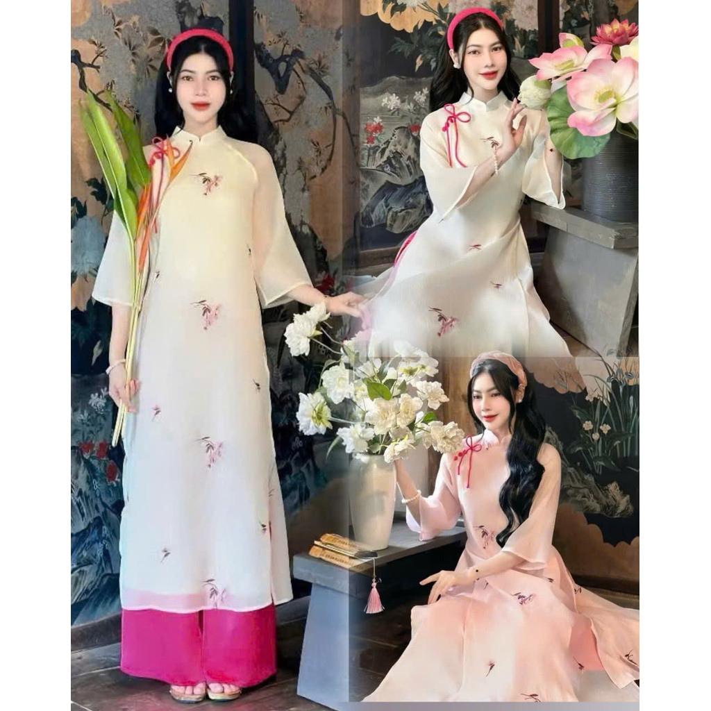 Sét Bộ Áo Dài Tết Gấm Lụa BY2217 Họa Tiết Thêu Hoa Nổi Hàng Tuyển Cực Xinh Cho Nàng Diện Ngày Tết Có