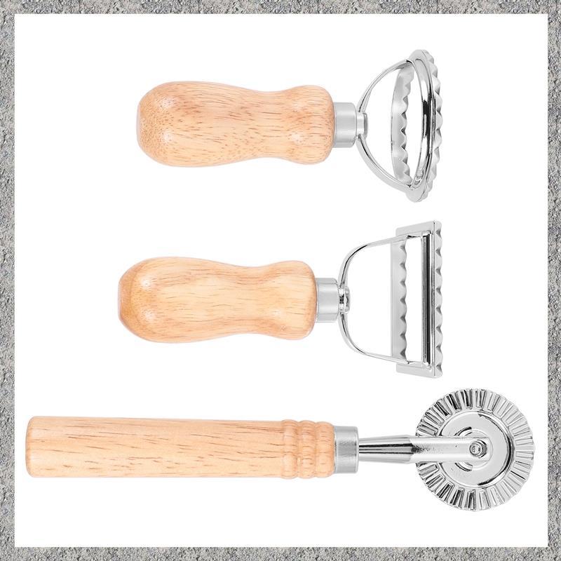 Bộ 3 Máy Cắt Bánh Mì Ravioli, Máy Làm Tem Ravioli Có Tay Cầm Bằng Gỗ Ravioli Máy Cắt Ravioli Máy Làm