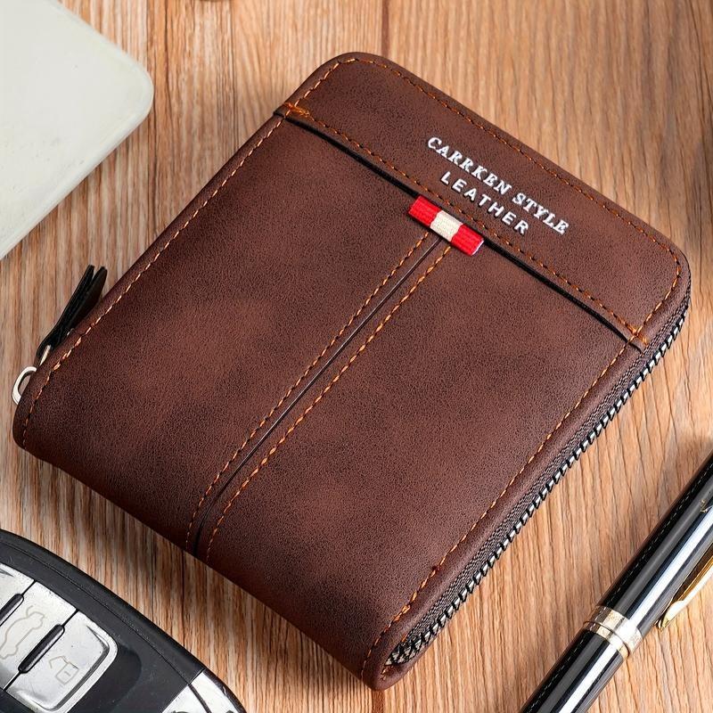 Ví nam ngắn da PU thể thao Cài zipper gấp lại Bao đeo tay kinh doanh Ví đựng đồng xu Nhiều khe đựng thẻ Dành cho nam