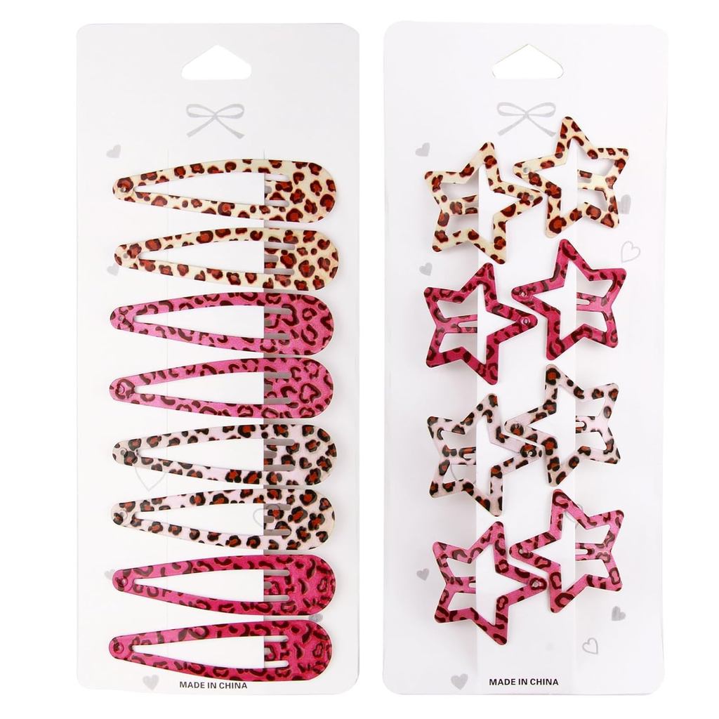 Kẹp tóc Y2k với họa tiết da báo màu hồng và nâu chống trơn trượt kim loại, phù hợp cho nữ yêu thích 
