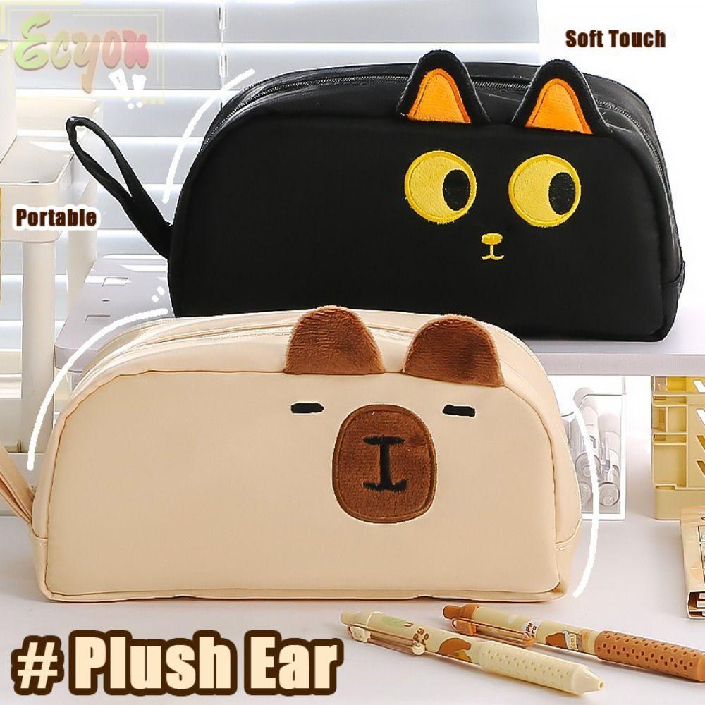 ECYOU Pencil, Capybara / Panda / Cat Back To School Pen Bag, Canvas Di Động Dung Tích Lớn Văn Phòng 