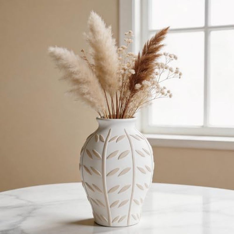 Bohemian Ceramic Willow Leaf Flower Vase Tall Fhouse Decor Centerpiece for Tables Boho Table Vases V