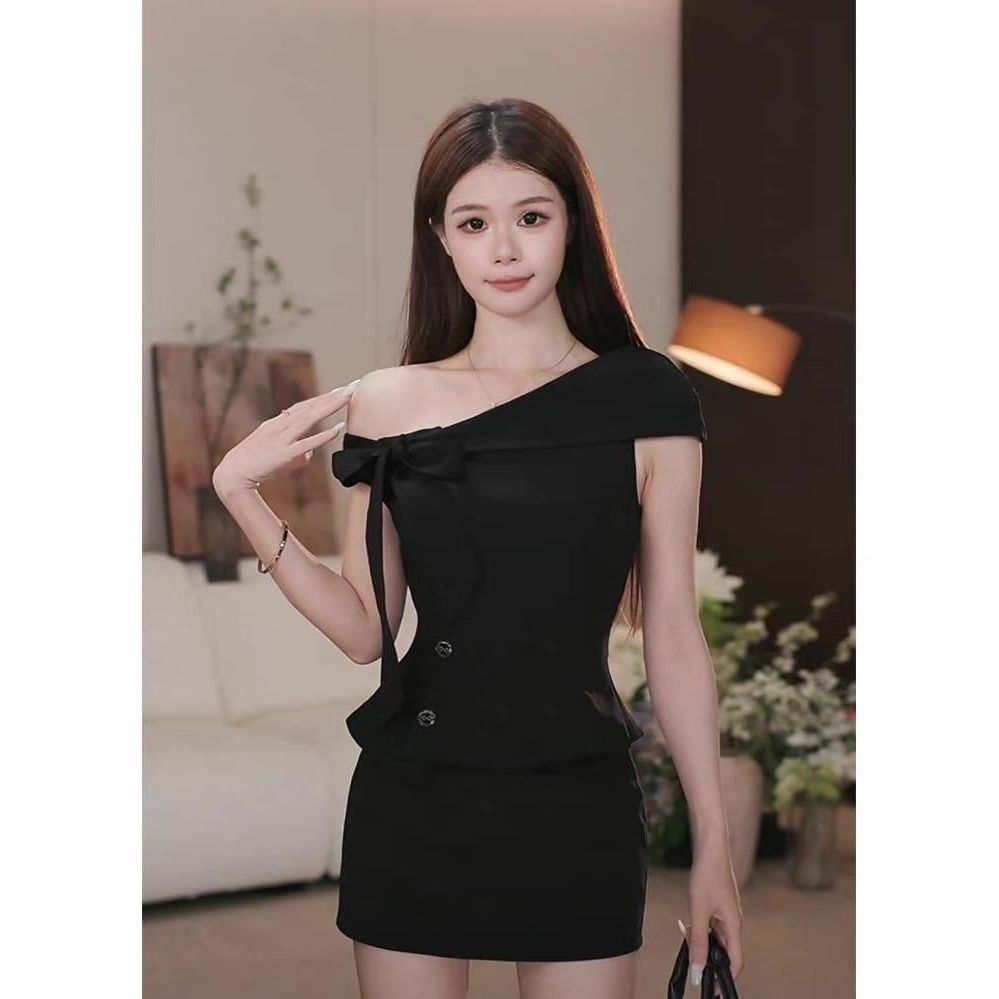Set Áo Trễ Vai Phối Nơ Mix Chân Váy Ngắn(Váy có lót quần bảo hộ) Hb.studio S124 | BigBuy360 - bigbuy360.vn