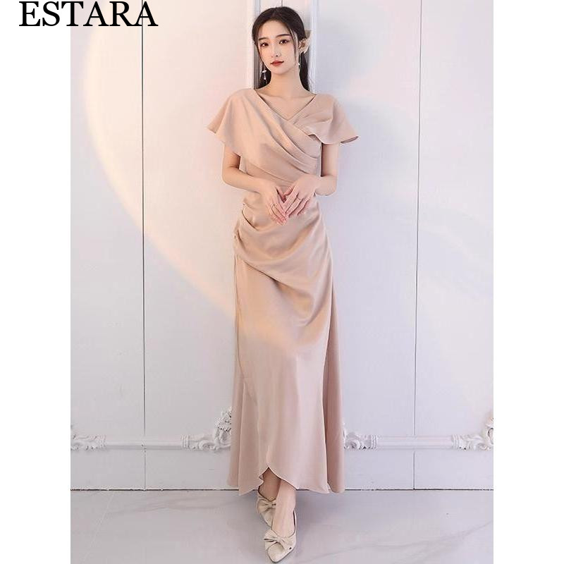 beige maxi dress for women formal wedding dress civil wedding evening gown for women elegant xs-2xl