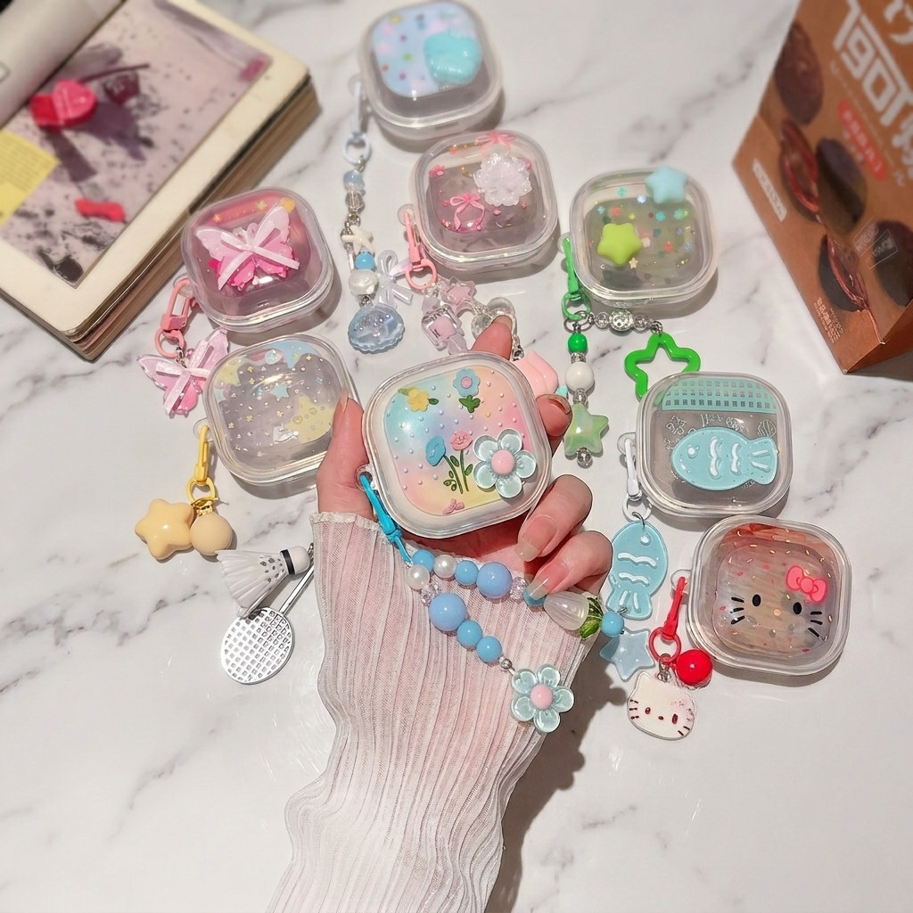 Hộp đựng tai nghe trong suốt hoa hình cá sao cho Redmi Buds 6Play Vỏ TPU mềm có móc khóa