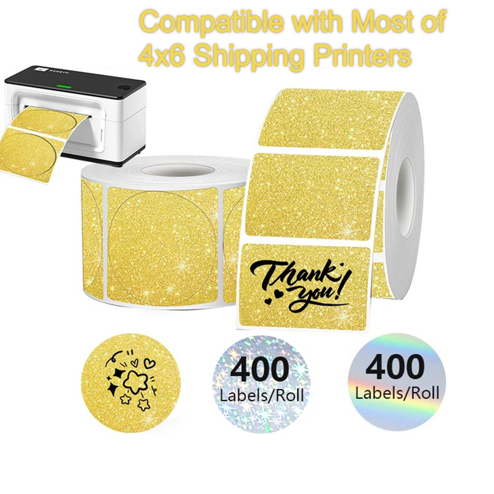 CHO Phomemo 241BT 246S D520 50mm 400 Chiếc LABEL Holographic Bạc Laser Vàng Chuyển Đổi Thẻ Cảm Ơn Dá