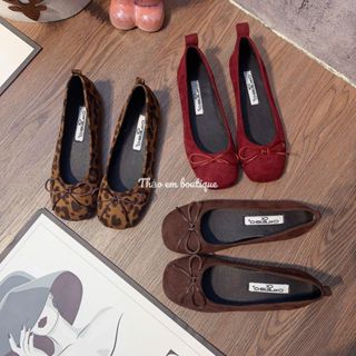   Thảo Em - BB562  Giày bệt búp bê nữ đế thấp da lộn mềm mũi đính nơ sang chảnh  Có Sẵn  