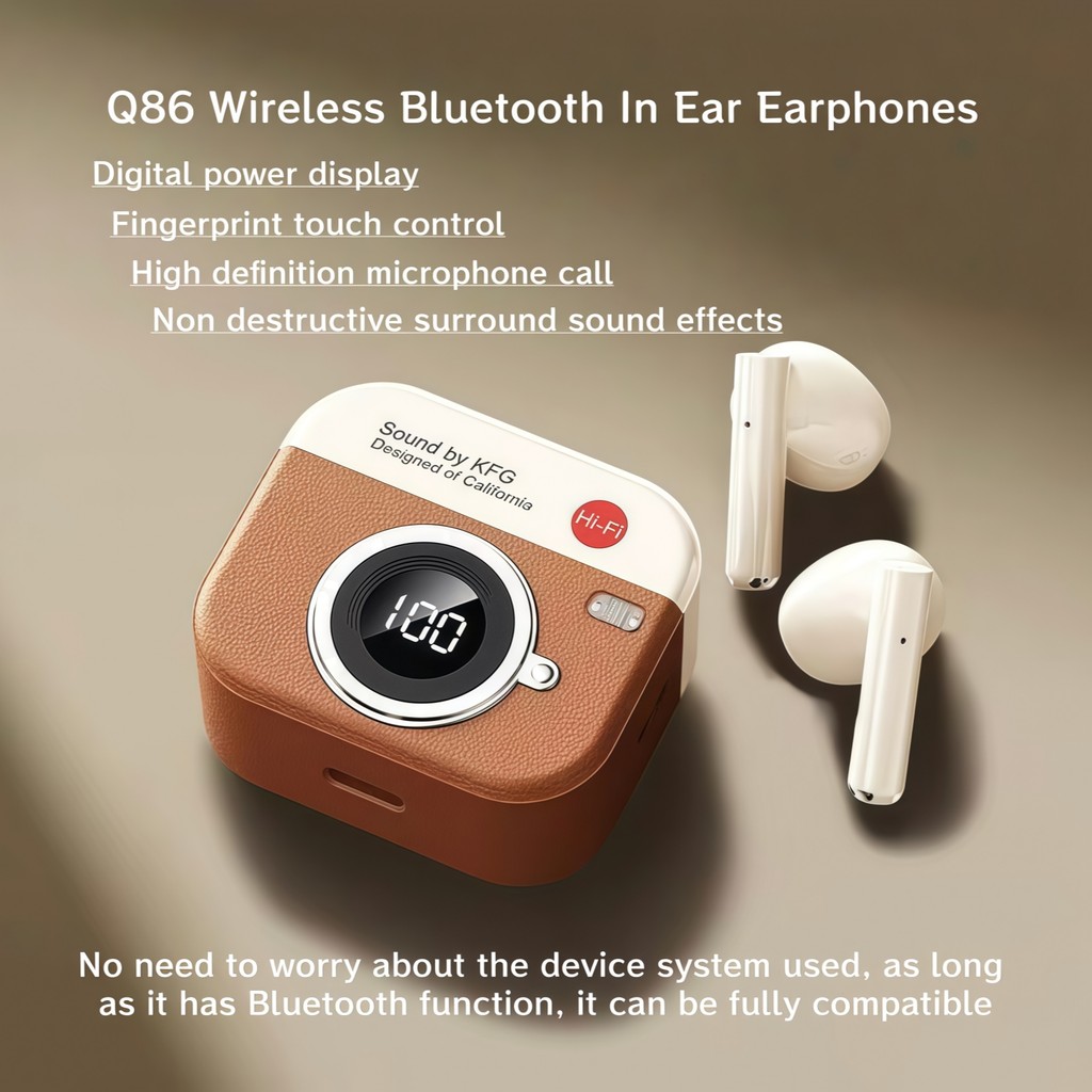 Tai nghe nhét tai Bluetooth không dây Q86, hiệu ứng âm thanh HIFI, cuộc gọi thoại rõ ràng, cảm ứng vân tay tai kép, thích hợp cho hệ thống điện thoại di động Android và Xiaomi