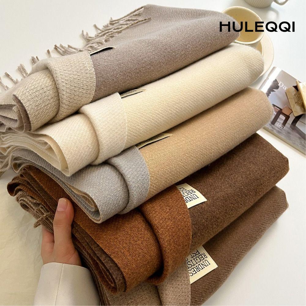 HULEQI Design Pashmina - Khăn Quàng Cổ Cashmere Giả Hai Mặt Màu Sắc Different, Tua Rua Ở Mép, Thanh 