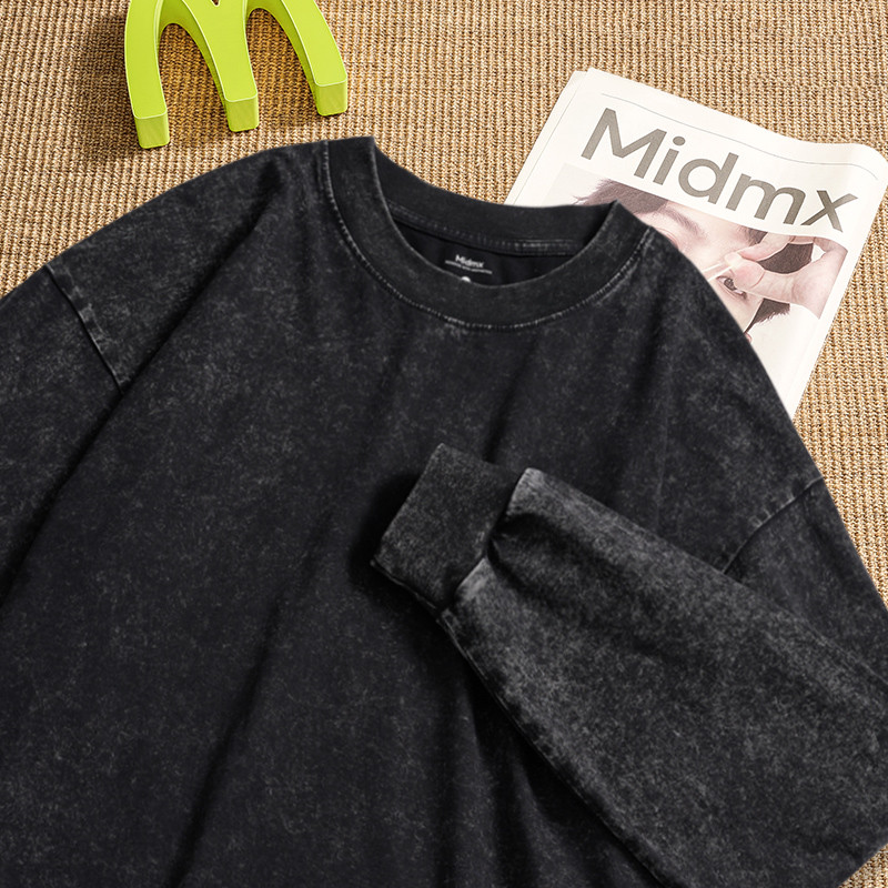 Áo Phông Đen Trơn Nam wash Tay dài Local Brand Midmx , From Regular , Chất Vải Cotton 280 Gsm