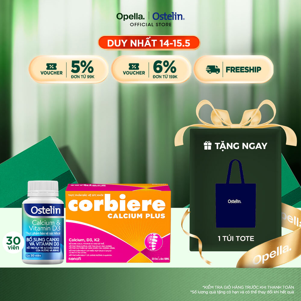 Ostelin Viên Uống Hỗ Trợ Bổ Sung Calcium & Vitamin D3 30 viên + Thực phẩm bảo vệ sức khỏe Corbiere C