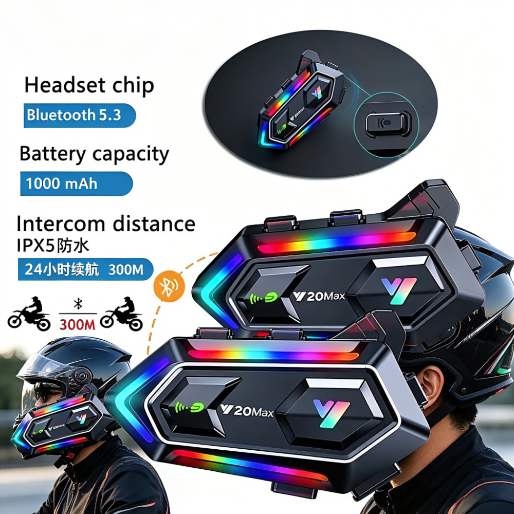 Y20 MAX Mũ bảo hiểm xe máy Bluetooth Intercom 300M 2Riders IPX7 Chống nước Khử tiếng ồn Interphone 1