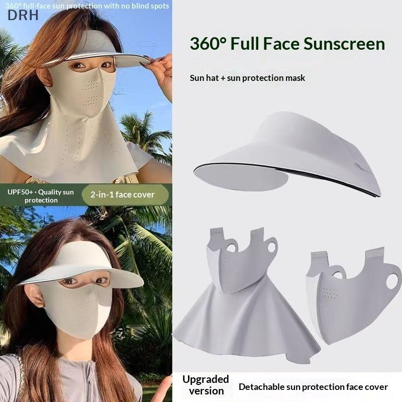 DRH Mặt nạ toàn mặt 2 trong 1 Mũ chống nắng chống tia cực tím Mũ nhẹ cho xe đạp ngoài trời mùa hè VN