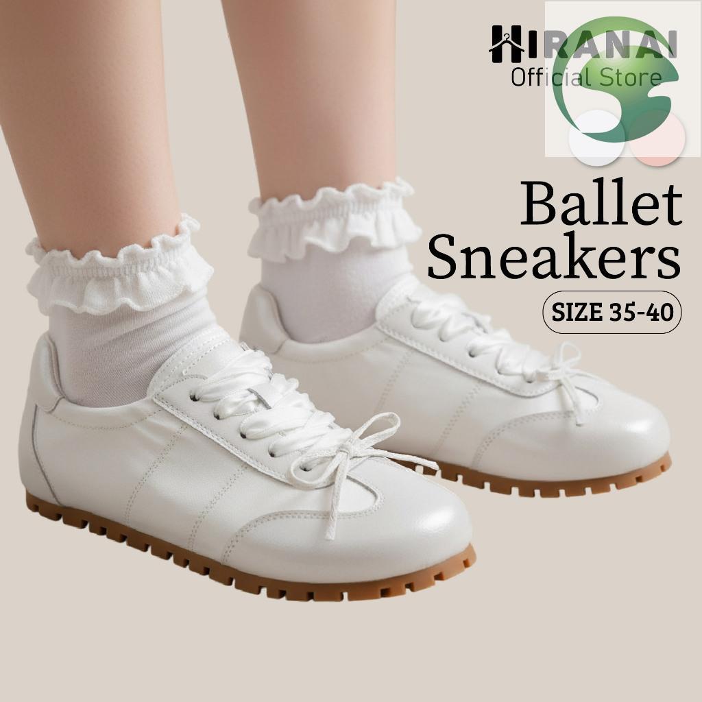 AH4 Ballet Nơ Giày Ballerina Đế Bằng Giày Thể Thao Màu Hồng Phẳng Giày Ba Lê Giày Trắng Giày Nữ Ball