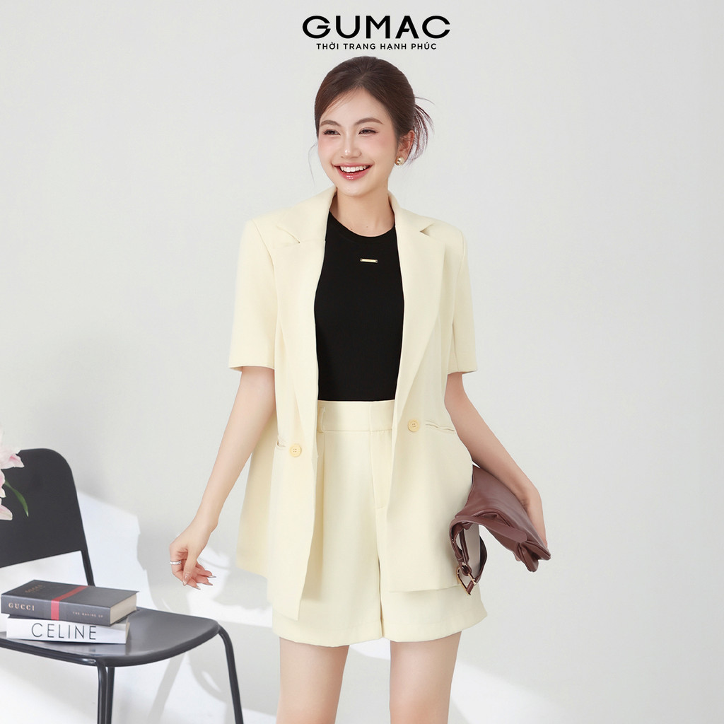 Set lẻ Áo khoác vest nút gỗ thời trang GUMAC OWF03028 - Quần shorts chiết ly thời trang GUMAC SHF030