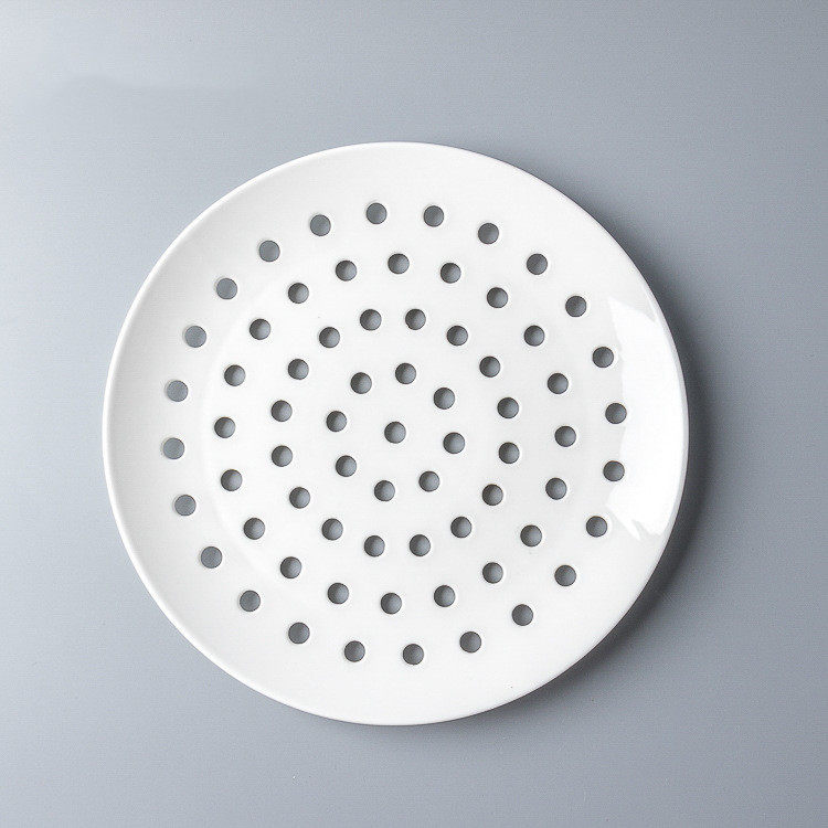 Gốm Bánh Bao Tấm Hấp Porous Đĩa Thoát Đĩa Tròn Đĩa Trái Cây Hấp Hải Sản Hấp Đĩa Cá Hấp Flake Tròn Hấ