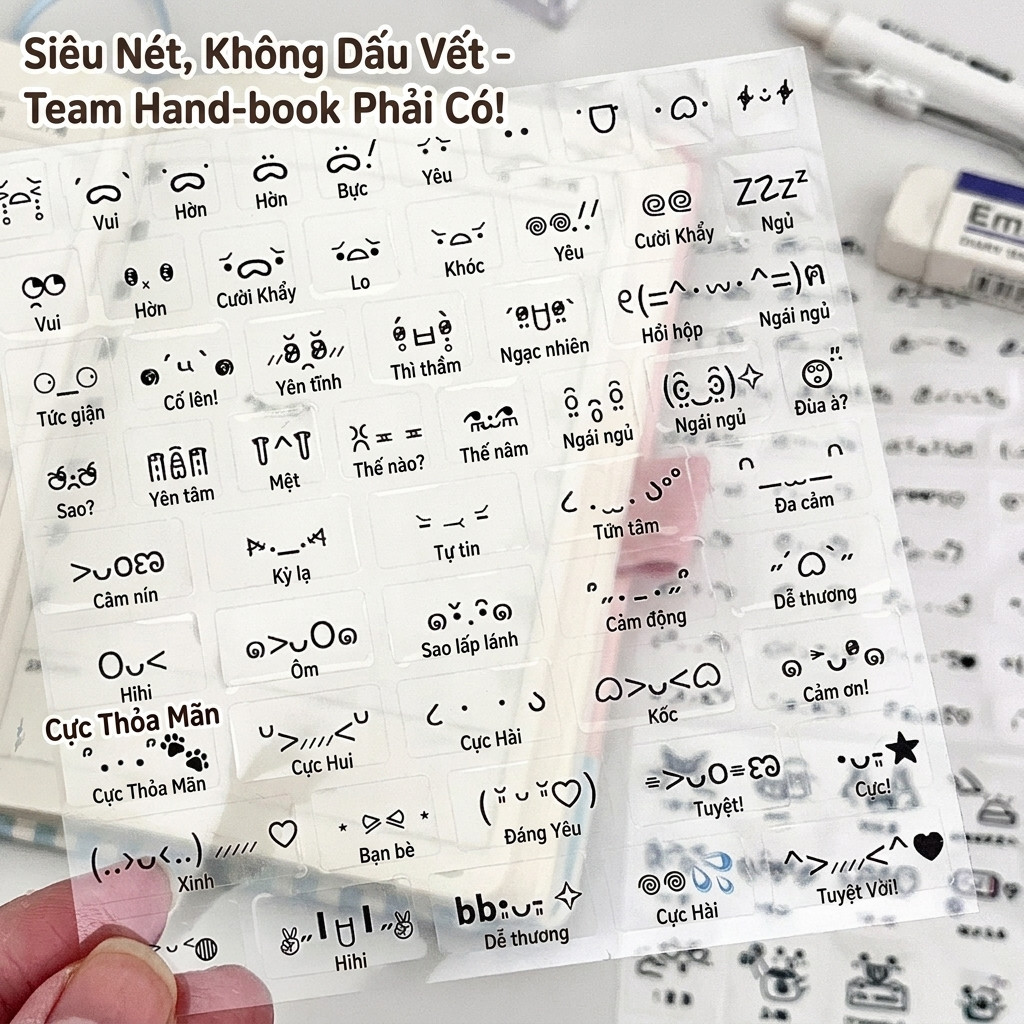Sticker Emoji Set 10 Sticker 8x8cm Ký Tự Trong Suốt Dán Bình Nước Trang Trí Scrapbook Sổ Tay STI113