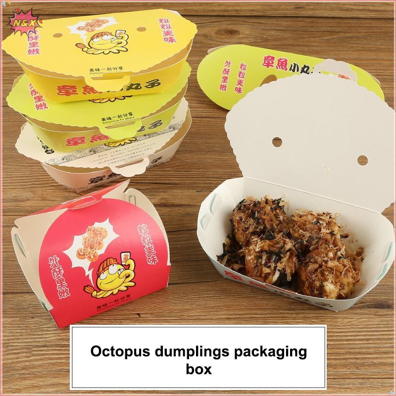 N & X 100 Cái Hộp đóng gói bạch tuộc hoạt hình dùng một lần Thức ăn đường phố Nhật Bản Takoyaki Take