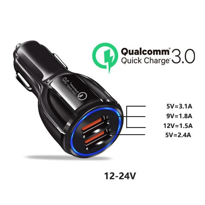 [HCM]Sạc Xe Hơi Cốc Sạc Nhanh Ô Tô 2 cổng USB 3.1A Quick Chagre 3.0 Xe Hơi BKS2U Xịn Bảo Hành 12 Thá