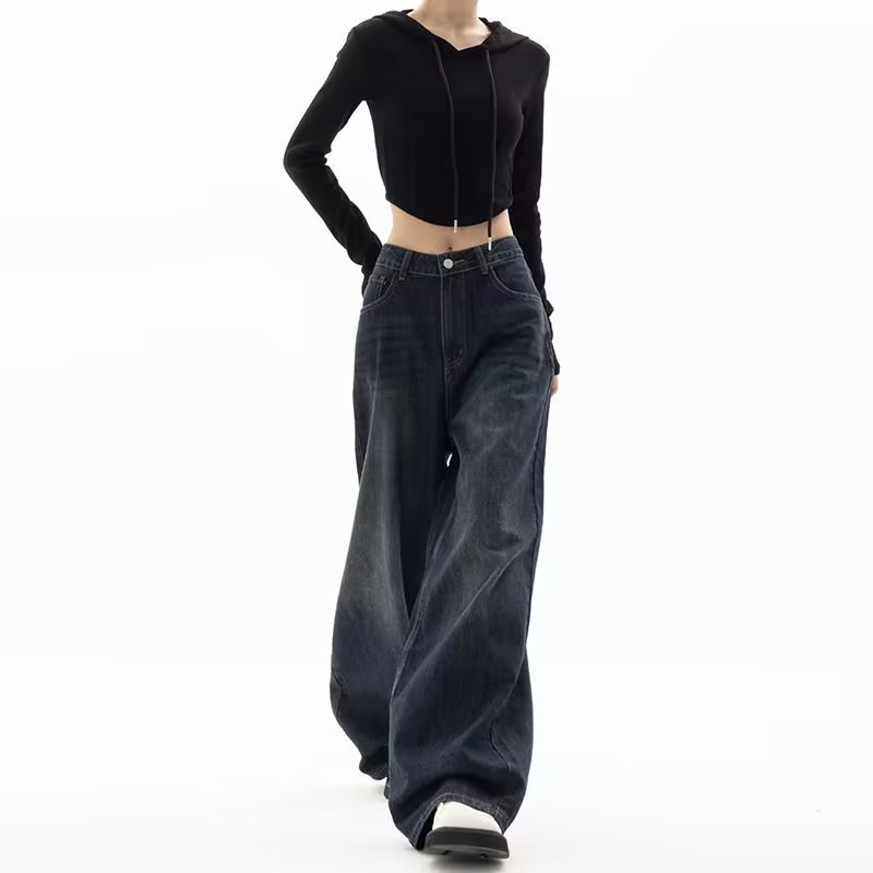 Vintage Women's Wide-Leg Jeans Harajuku Baggy Jeans Oversized Mix and Match Street Style Autumn Pant