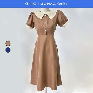 Đầm dáng A phối bâu thời trang GUMAC LDE0702
