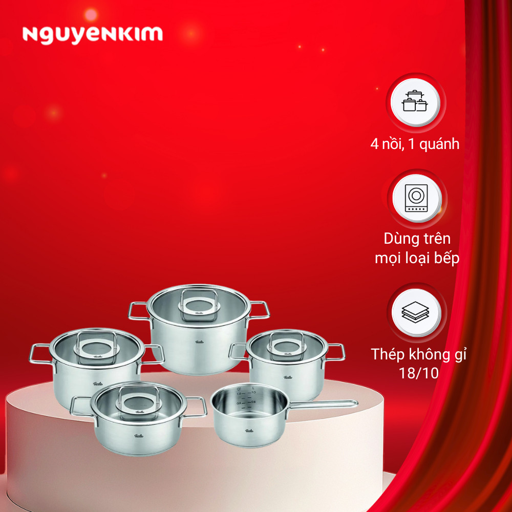 Bộ nồi Fissler Pure 5 món nắp kính có quánh