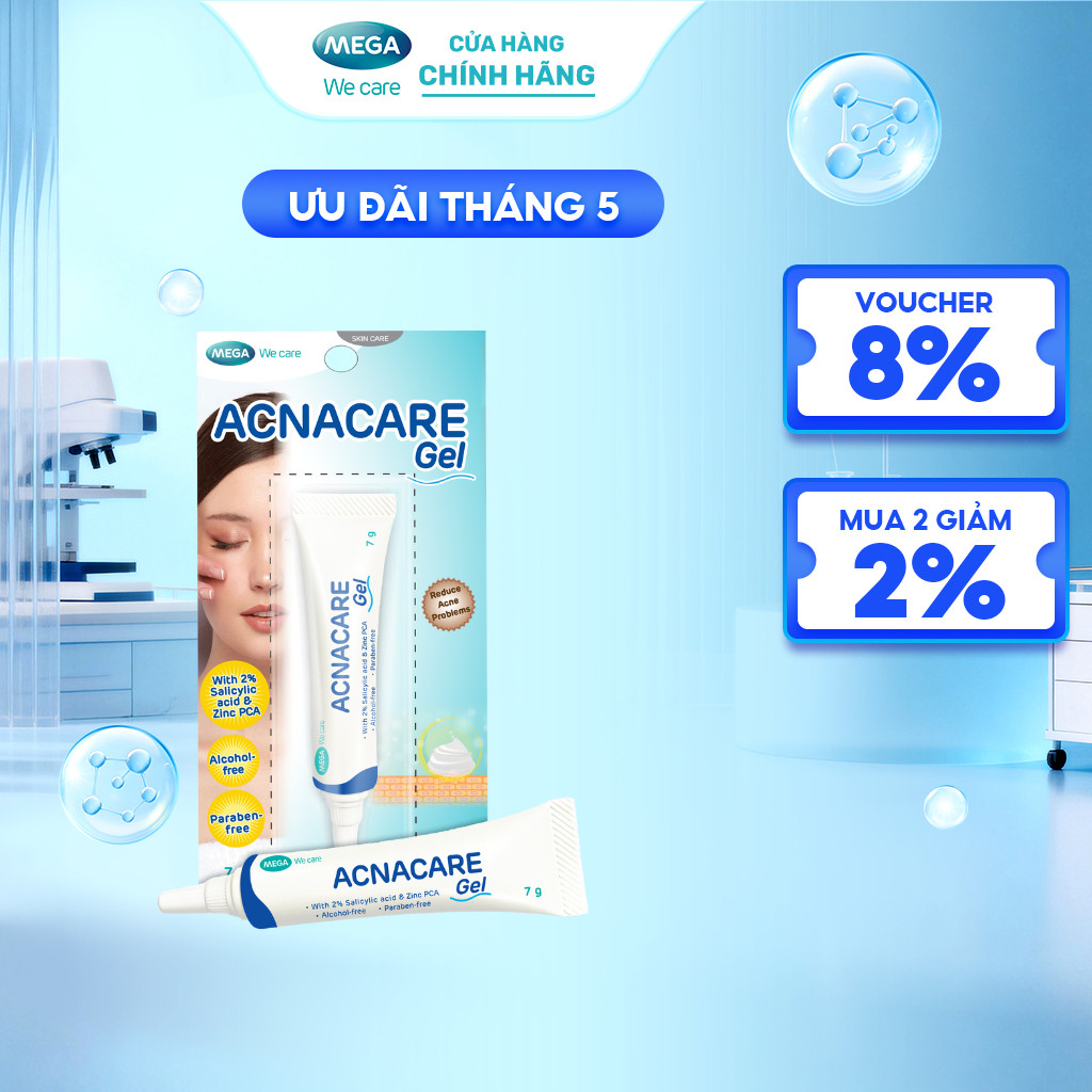 Gel giảm mụn, giảm nhờn, sạch tế bào chết, mềm da - ACNACARE GEL Mega We Care (7g)