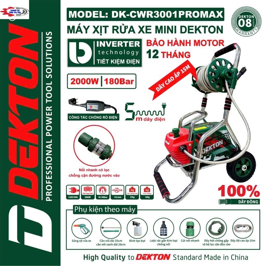 MÁY RỬA XE CÓ CHỈNH ÁP DK-CWR3001PROMAX DEKTON CÔNG NGHỆ INVERTER Thiết Bị giá tốt