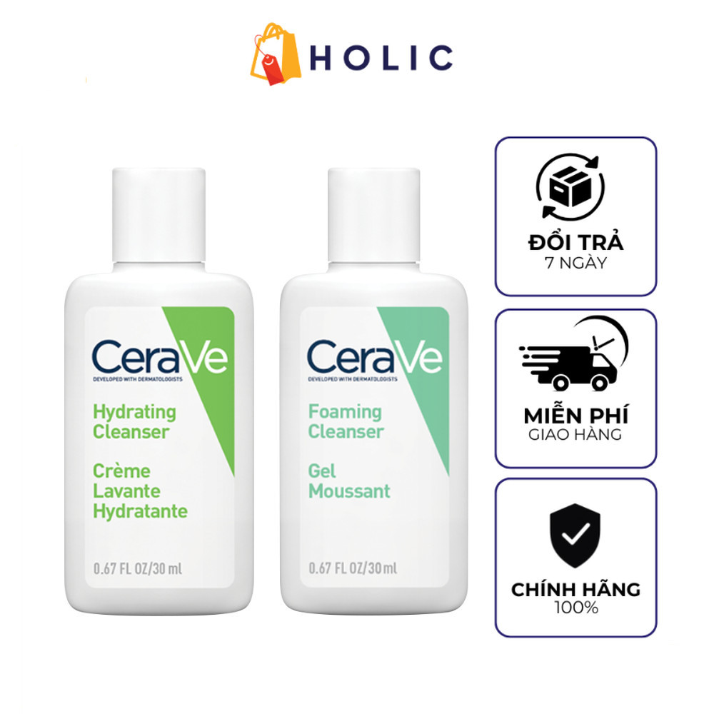 Sữa Rửa Mặt Cerave Foaming For Normal to Oily Skin/Hydrating For Normal to Dry Skin 30mL